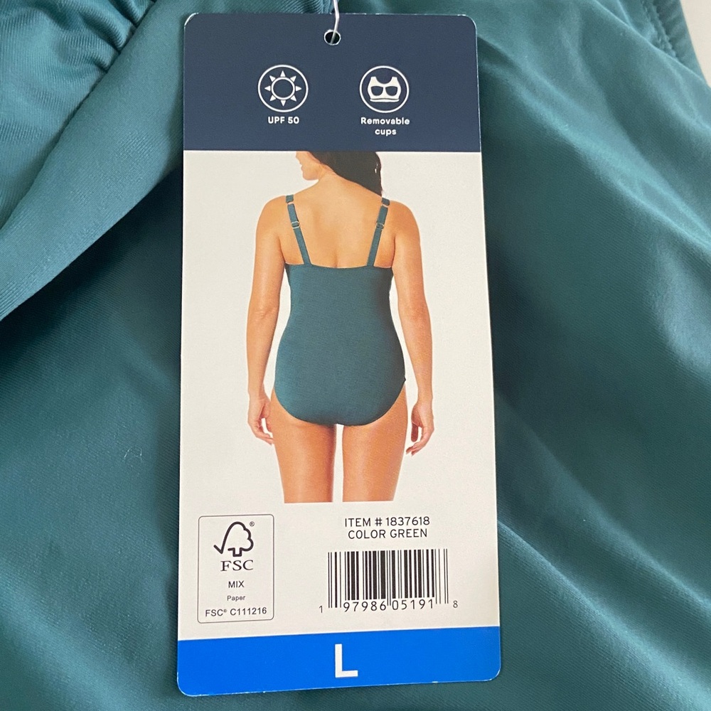 NWT Lands’ End Teal Womens SlenderSuit Grecian Low Leg One Piece UPF 50+ Size L - Picture 9 of 11